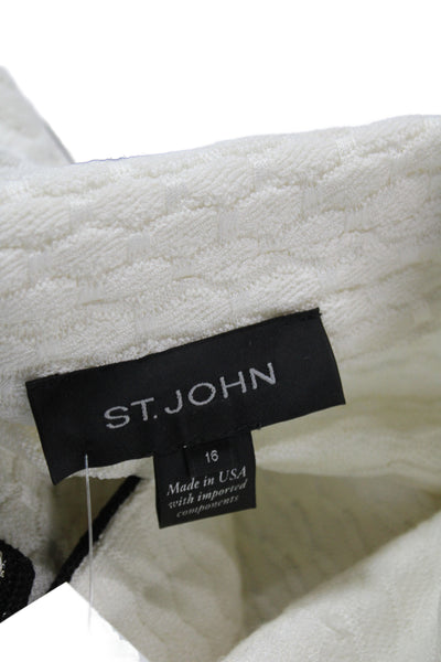 St. John Women Quilted Blazer White Collared Hook & Eye Long Sleeve Size 16