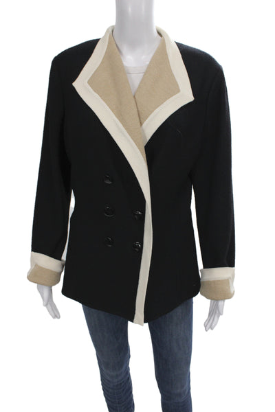 St. John Womens Pea Coat Black Wool Cotton Button Collared Designer Size 14