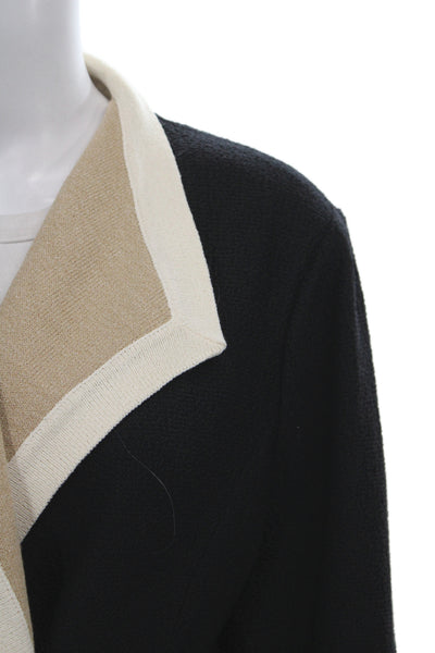 St. John Womens Pea Coat Black Wool Cotton Button Collared Designer Size 14