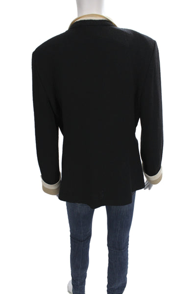 St. John Womens Pea Coat Black Wool Cotton Button Collared Designer Size 14