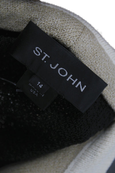 St. John Womens Pea Coat Black Wool Cotton Button Collared Designer Size 14