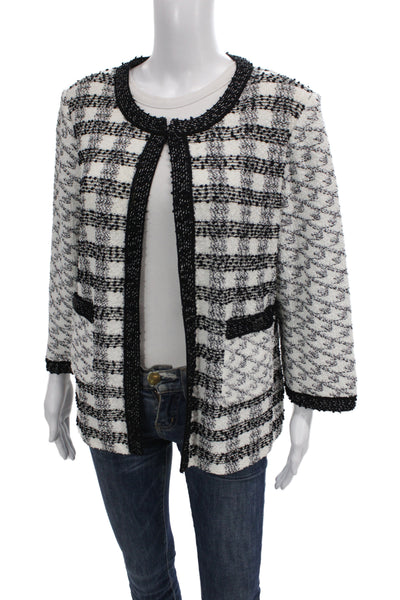 St. John Womens Black Checked 3/4 Sleeve Jacket Rayon Polyamide Size 14