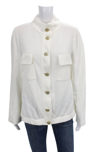 St. John Women Classic White Mock Neck Button Jacket Long Sleeve Size L