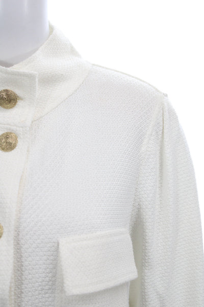 St. John Women Classic White Mock Neck Button Jacket Long Sleeve Size L