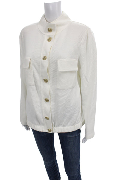 St. John Women Classic White Mock Neck Button Jacket Long Sleeve Size L