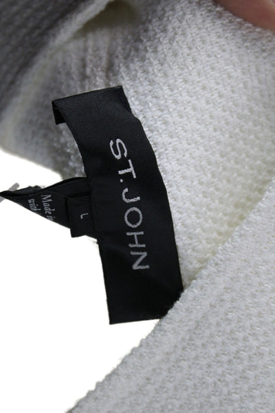 St. John Women Classic White Mock Neck Button Jacket Long Sleeve Size L