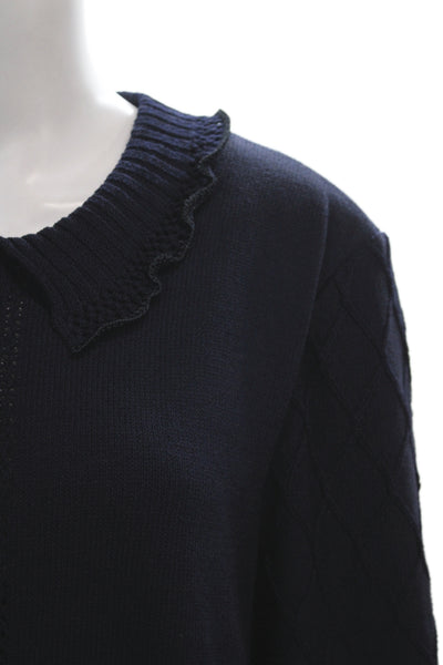 St John Collection Women Dark Blue Collared Full Zip Cardigan 3/4 Sleeve Size 16