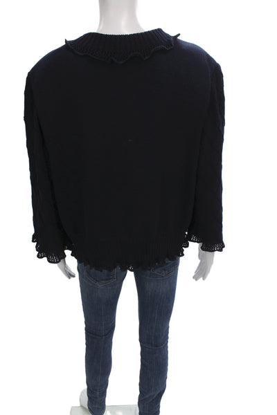 St John Collection Women Dark Blue Collared Full Zip Cardigan 3/4 Sleeve Size 16