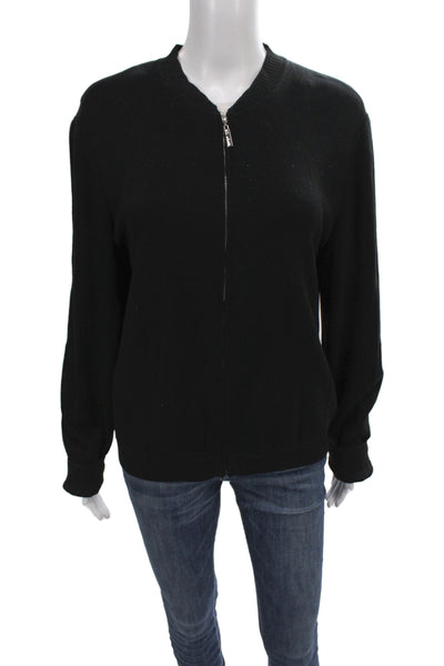 St. John Sport Unisex Black Full Zip Cardigan Cotton Polyester Size L