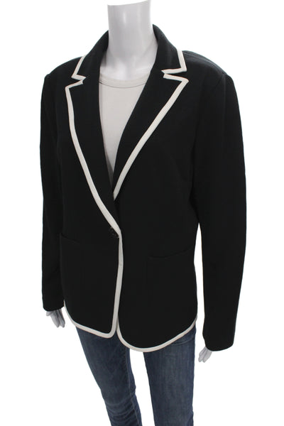 St. John Unisex Black Wool Rayon Blazer Collared Button Classic Size 14