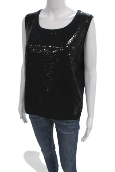 St. John Women Black Wool Blend Sleeveless Round Neck Tank Designer Size L