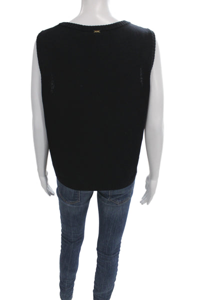 St. John Women Black Wool Blend Sleeveless Round Neck Tank Designer Size L