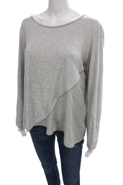 St. John Women Designer Gray Wool Blend Round Neck Long Sleeve Blouse Size L