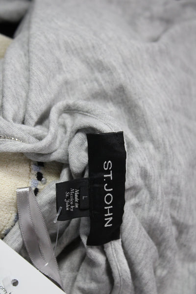 St. John Women Designer Gray Wool Blend Round Neck Long Sleeve Blouse Size L