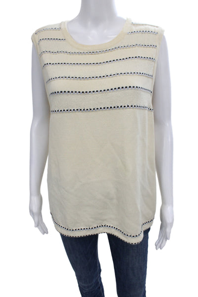 St. John Sport Women Basic Striped Beige Wool Crewneck Tank Size XL
