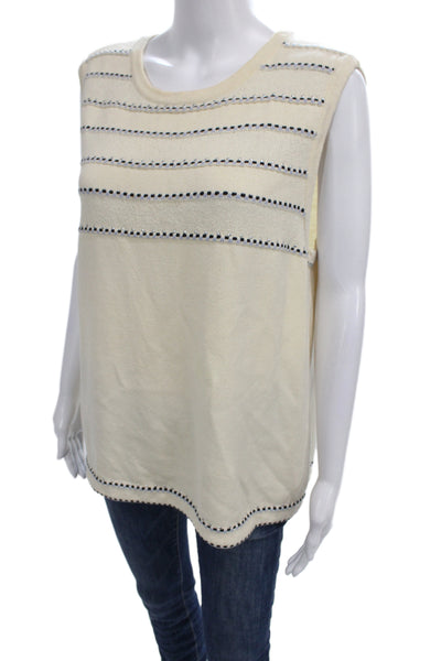 St. John Sport Women Basic Striped Beige Wool Crewneck Tank Size XL