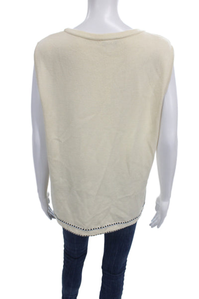 St. John Sport Women Basic Striped Beige Wool Crewneck Tank Size XL