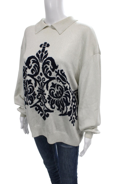 St. John By Marie Gray Unisex Collared Pullover Sweater Beige Cotton Size XL