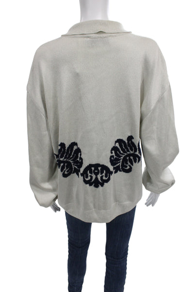St. John By Marie Gray Unisex Collared Pullover Sweater Beige Cotton Size XL