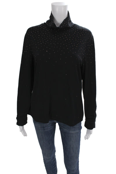 St. John Women Classic Mock Neck Long Sleeve Blouse Black Size L