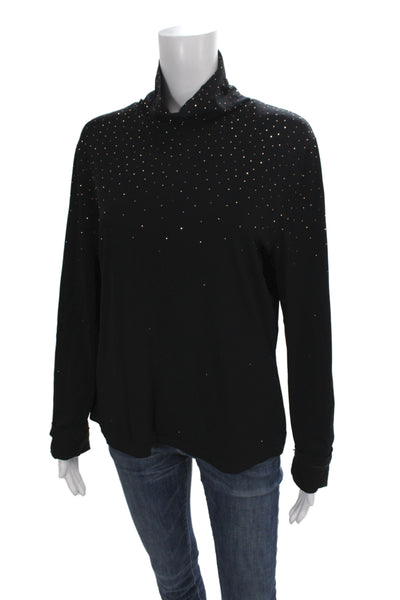 St. John Women Classic Mock Neck Long Sleeve Blouse Black Size L