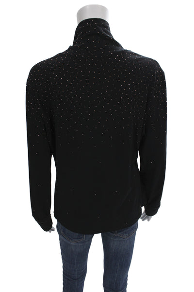 St. John Women Classic Mock Neck Long Sleeve Blouse Black Size L