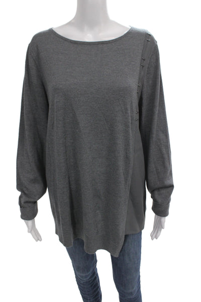 St. John Women Basic Tunic Blouse Gray 100% Wool Round Neck Long Sleeve Size L