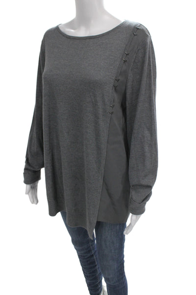 St. John Women Basic Tunic Blouse Gray 100% Wool Round Neck Long Sleeve Size L