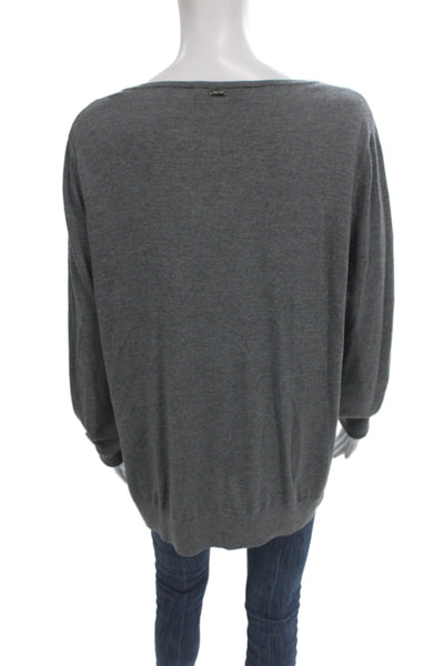 St. John Women Basic Tunic Blouse Gray 100% Wool Round Neck Long Sleeve Size L