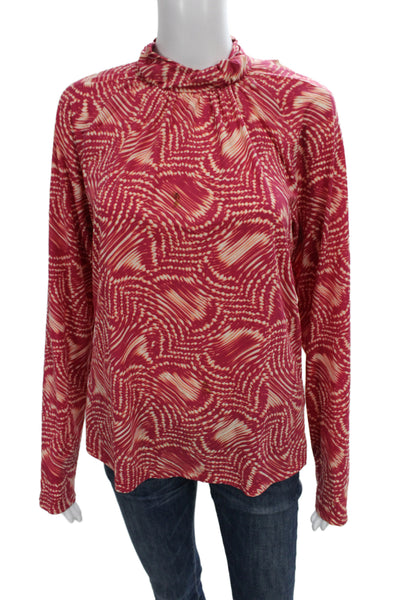 St. John Sport Women Red Wool Blend Jersey Blouse Mock Neck Long Sleeve Size L