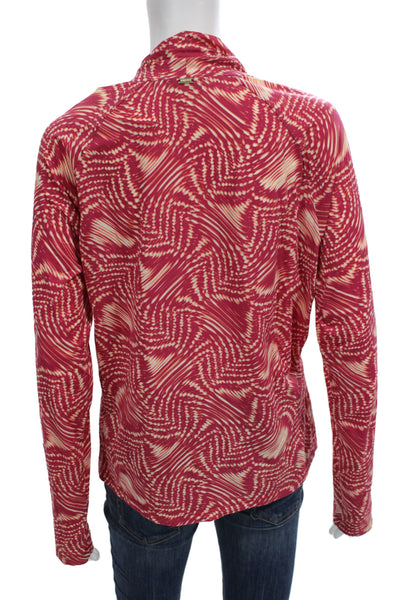 St. John Sport Women Red Wool Blend Jersey Blouse Mock Neck Long Sleeve Size L