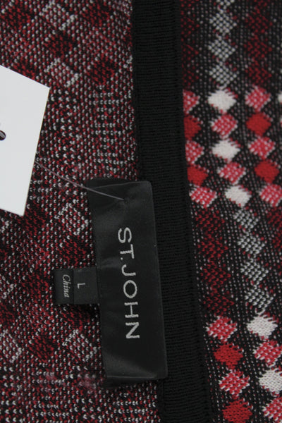 St John Womens Black Plaid Coatigan Zip Front Round Neck Long Sleeve Size L