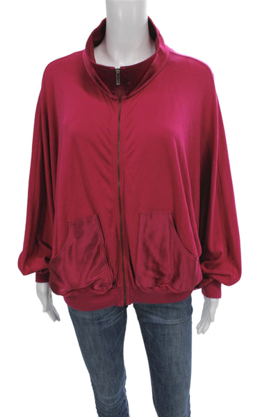 St. John Womens Full-zip Sweatshirt Red Mock Neck Zip 82% Modal Size L
