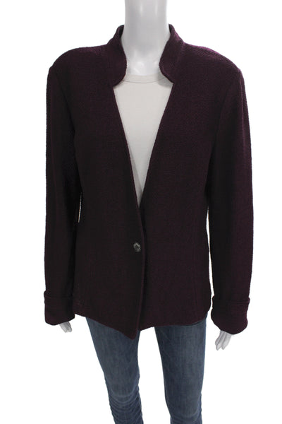 St. John Women Purple Mock Neck Blazer Button Long Sleeve Rayon Wool Size 16