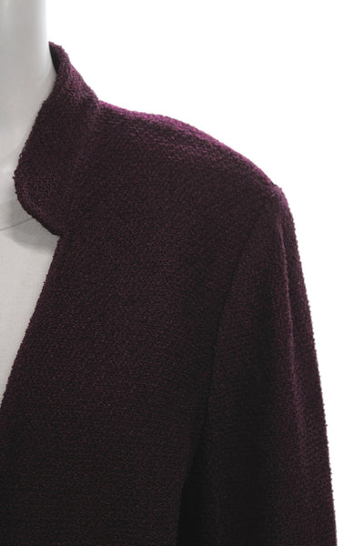 St. John Women Purple Mock Neck Blazer Button Long Sleeve Rayon Wool Size 16