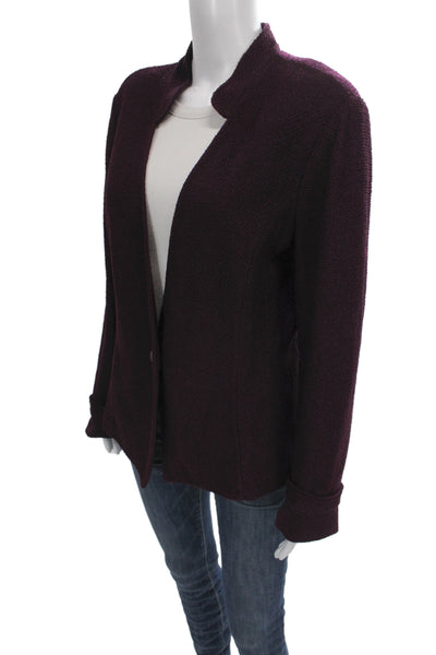 St. John Women Purple Mock Neck Blazer Button Long Sleeve Rayon Wool Size 16