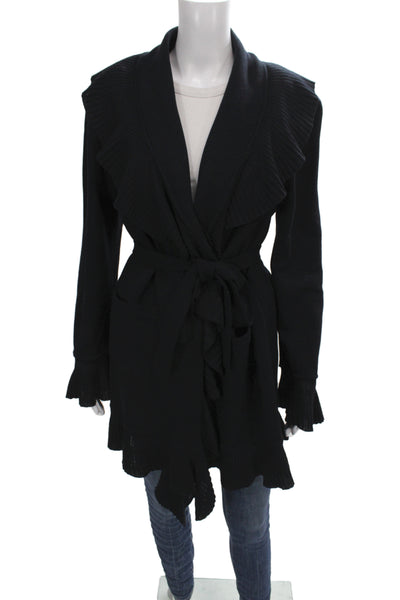 St. John Collection Women Black V-Neck Button Cardigan Wool Blend Size 14