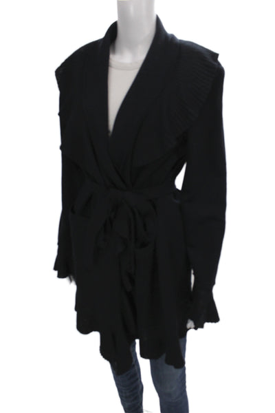 St. John Collection Women Black V-Neck Button Cardigan Wool Blend Size 14