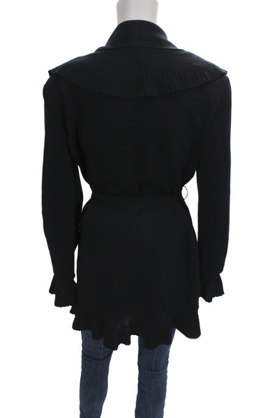 St. John Collection Women Black V-Neck Button Cardigan Wool Blend Size 14