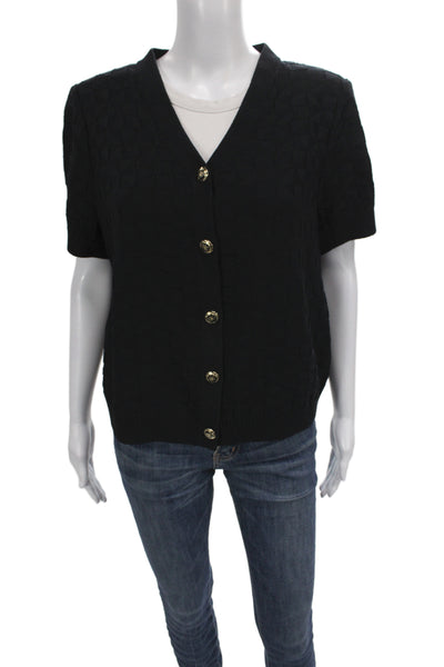 St. John Collection Women Black V-Neck Button Cardigan Wool Blend Size 14