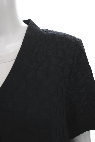 St. John Basics Women Cardigan V-Neck Black Button Short Sleeve Size L