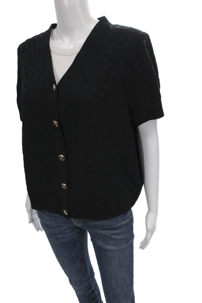 St. John Basics Women Cardigan V-Neck Black Button Short Sleeve Size L