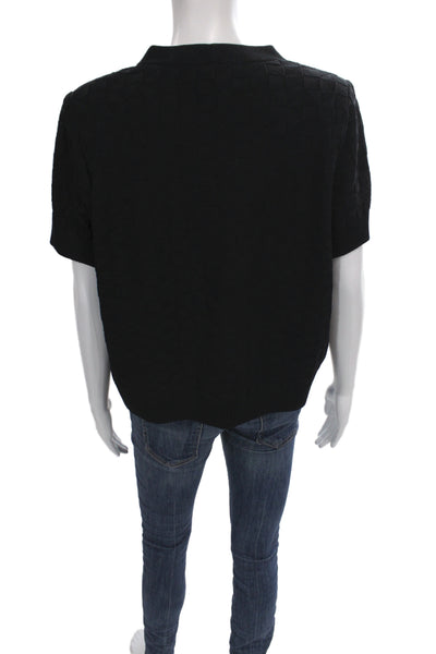 St. John Basics Women Cardigan V-Neck Black Button Short Sleeve Size L