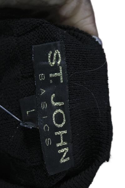 St. John Basics Women Cardigan V-Neck Black Button Short Sleeve Size L