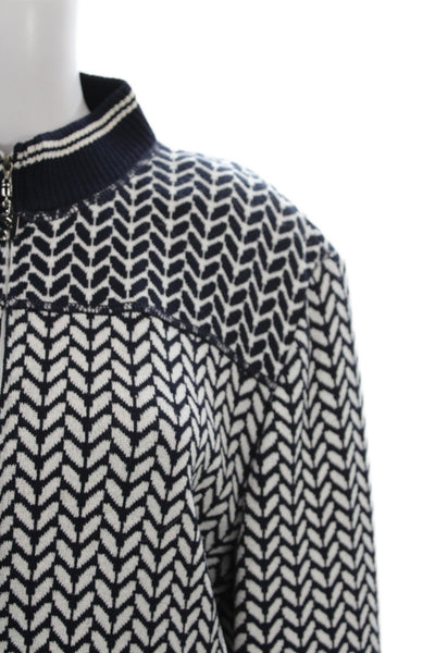 St. John Sport Unisex Full Zip Cardigan Dark Blue Herringbone Mock Neck Size XL