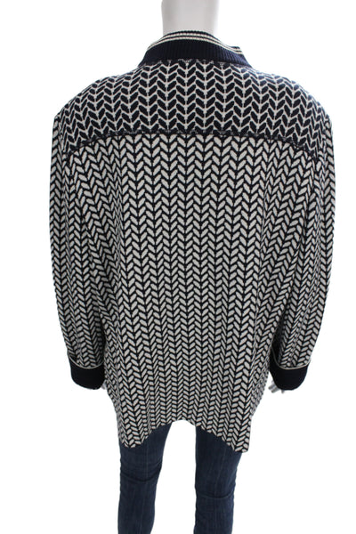 St. John Sport Unisex Full Zip Cardigan Dark Blue Herringbone Mock Neck Size XL
