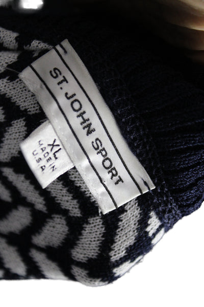 St. John Sport Unisex Full Zip Cardigan Dark Blue Herringbone Mock Neck Size XL