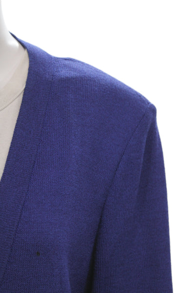 St. John Unisex Blue V Neck Button Cardigan Wool Blend Long Sleeve Size L