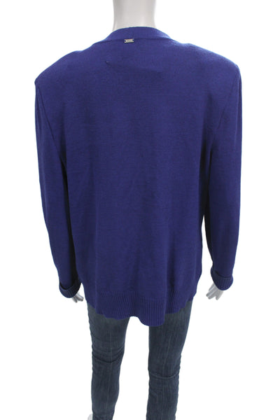 St. John Unisex Blue V Neck Button Cardigan Wool Blend Long Sleeve Size L