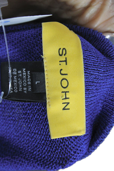 St. John Unisex Blue V Neck Button Cardigan Wool Blend Long Sleeve Size L